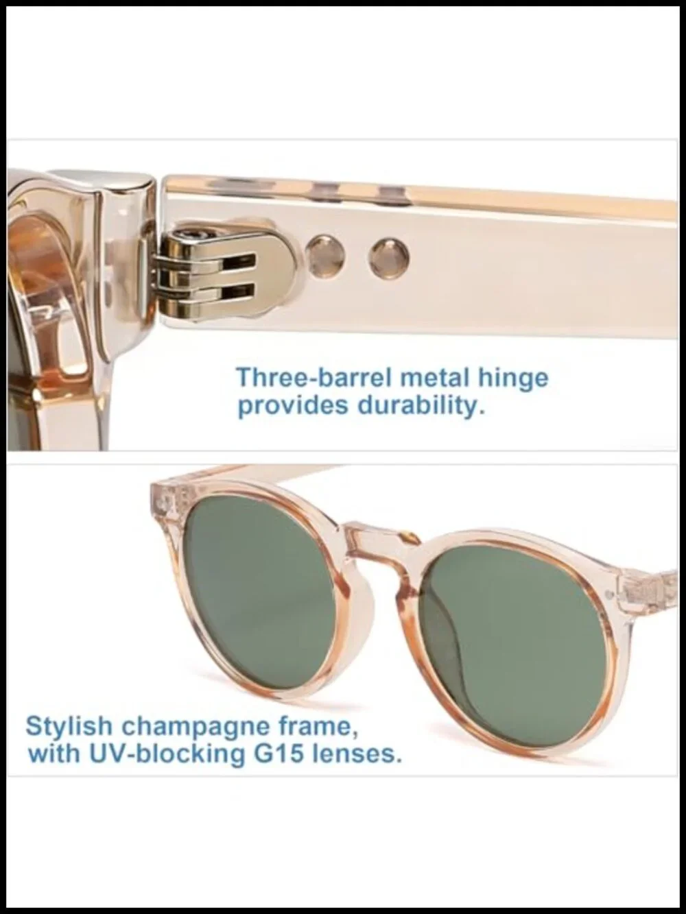 Vintage Acetate Frame Polarized Round Sunglasses Unisex Retro